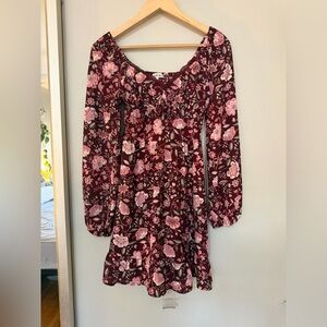 Derek Heart Burgundy Floral Smocked Mini Dress Size Small